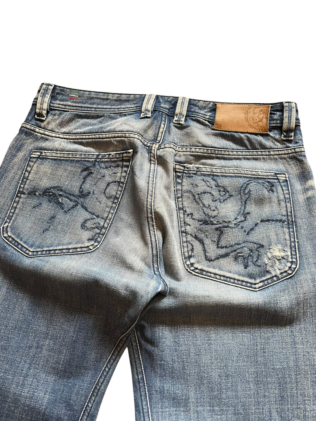2006 Diesel Dragon Embroidered Straight Leg Lugger Jeans (32x34)