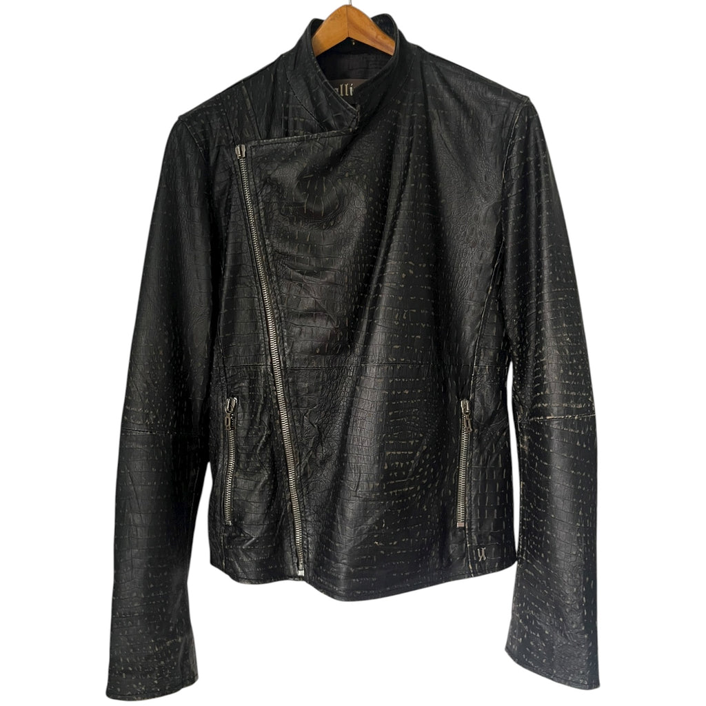 2010s Galliano Croc-Embossed Leather Biker Jacket