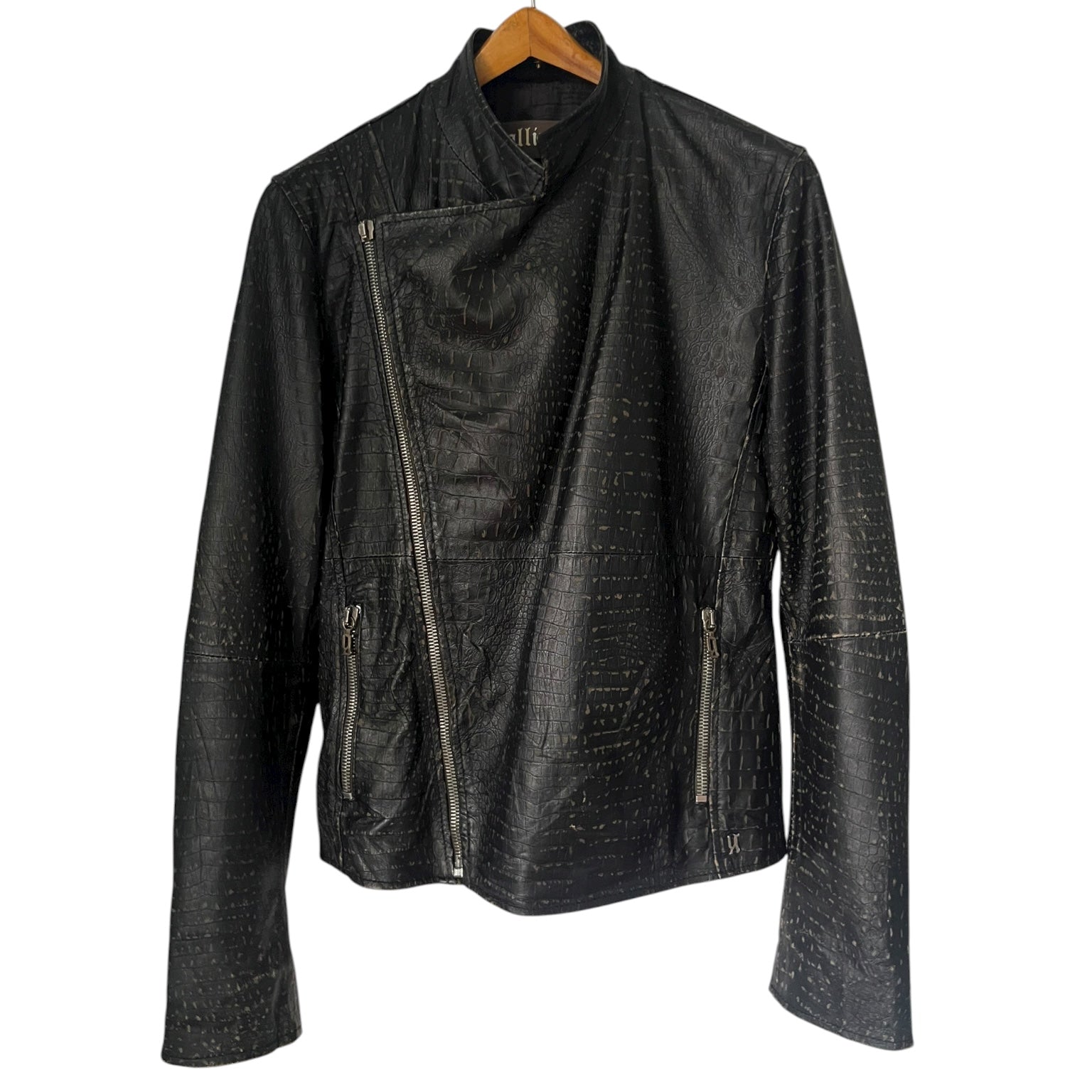 2010s Galliano Croc-Embossed Leather Biker Jacket