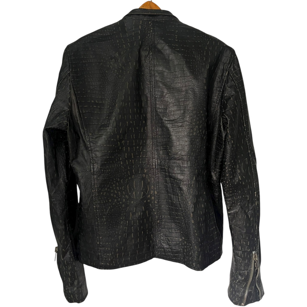 2010s Galliano Croc-Embossed Leather Biker Jacket