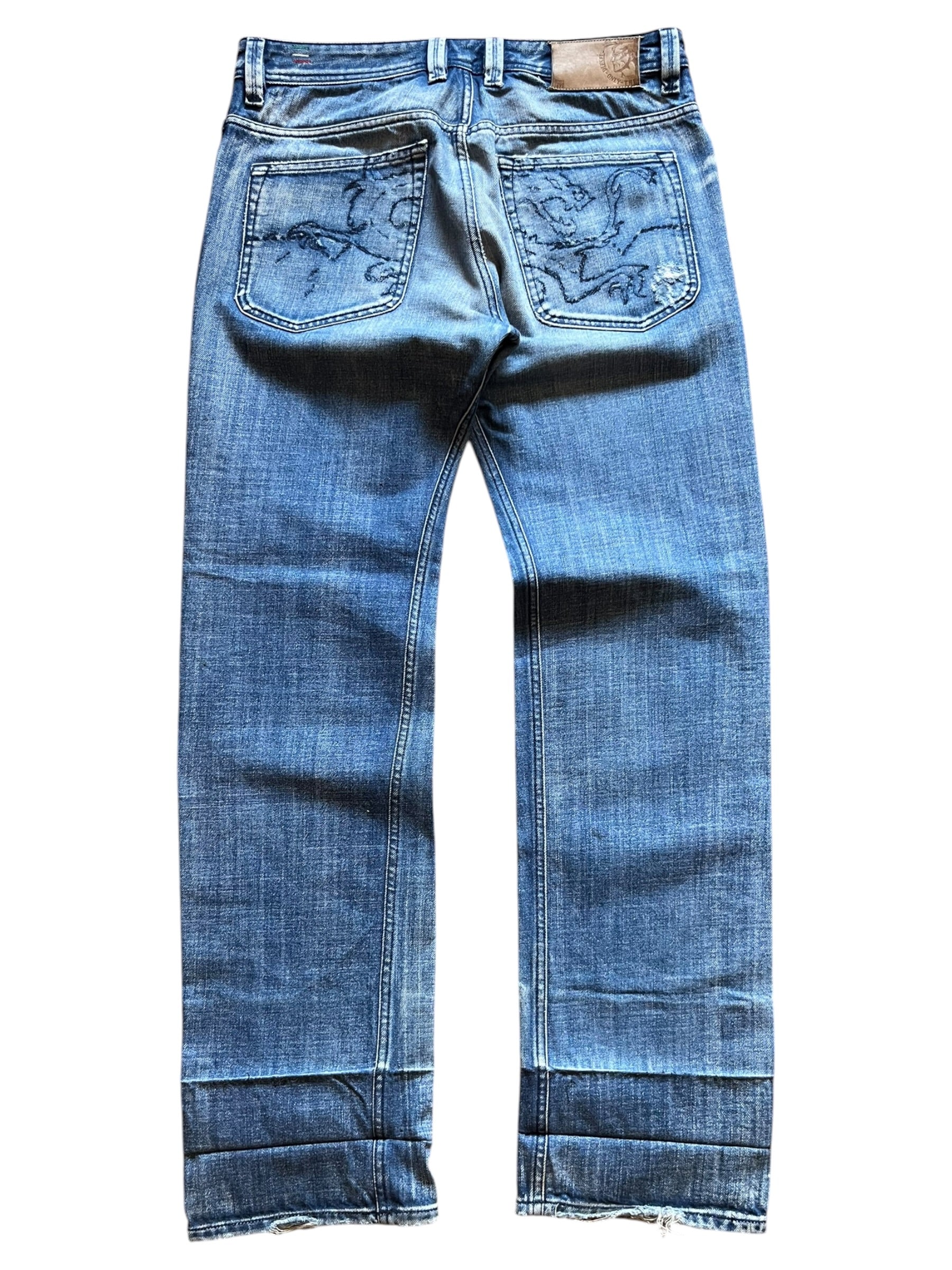 2006 Diesel Dragon Embroidered Straight Leg Lugger Jeans (32x34)