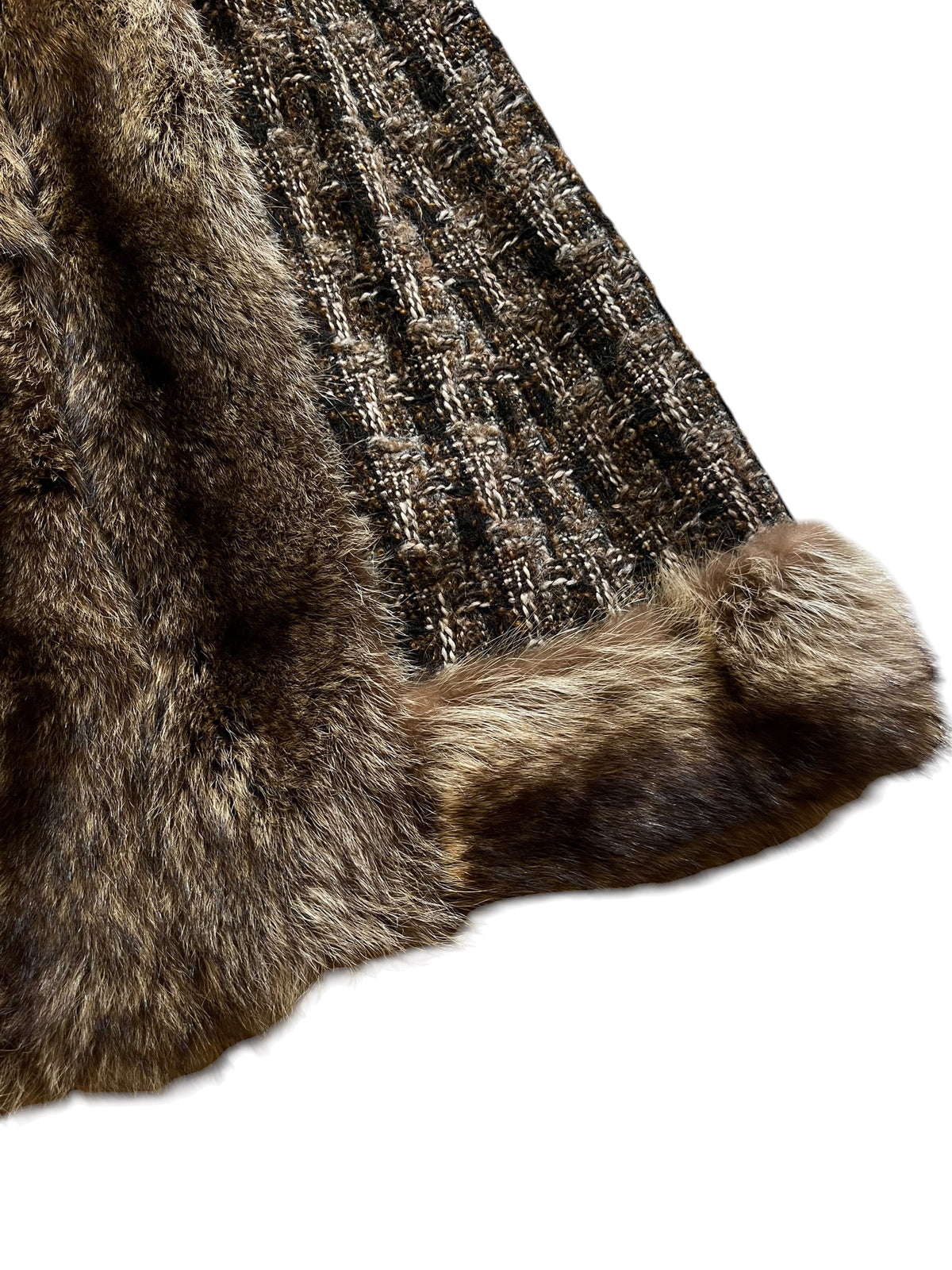 2000s Archival Dolce & Gabbana Tweed Wool Raccoon Fur Trim Maxi Coat