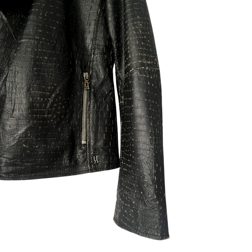 2010s Galliano Croc-Embossed Leather Biker Jacket