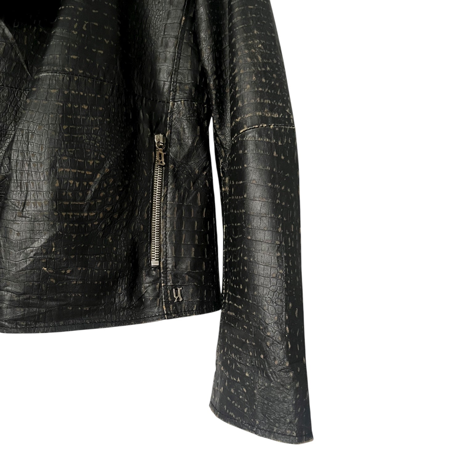 2010s Galliano Croc-Embossed Leather Biker Jacket