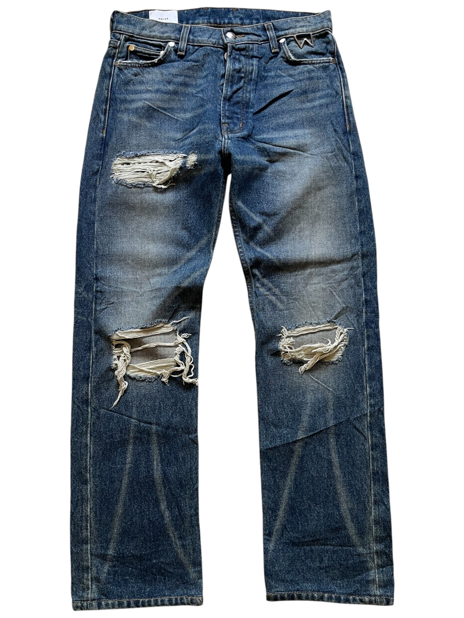 Rhude Boxer Distressed Patchwork Straight Leg Jeans (28x30)