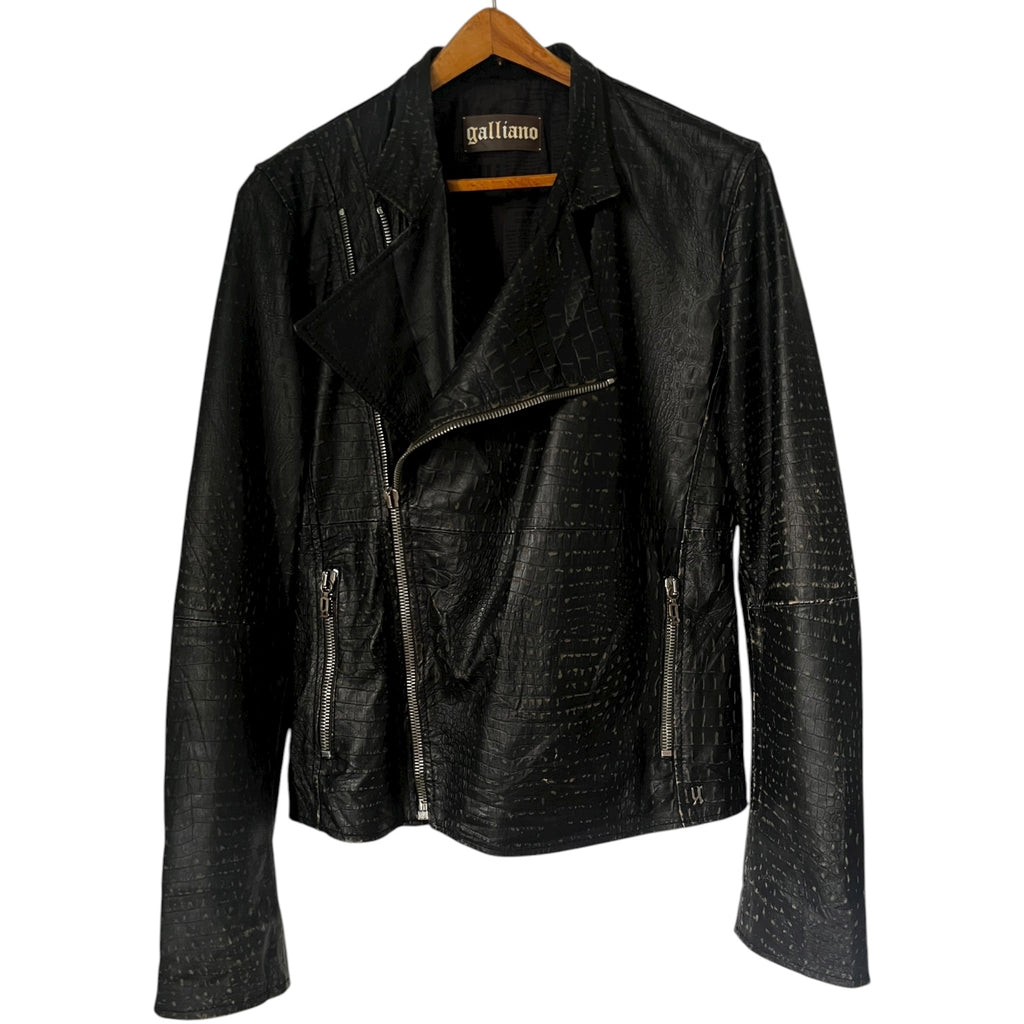 2010s Galliano Croc-Embossed Leather Biker Jacket