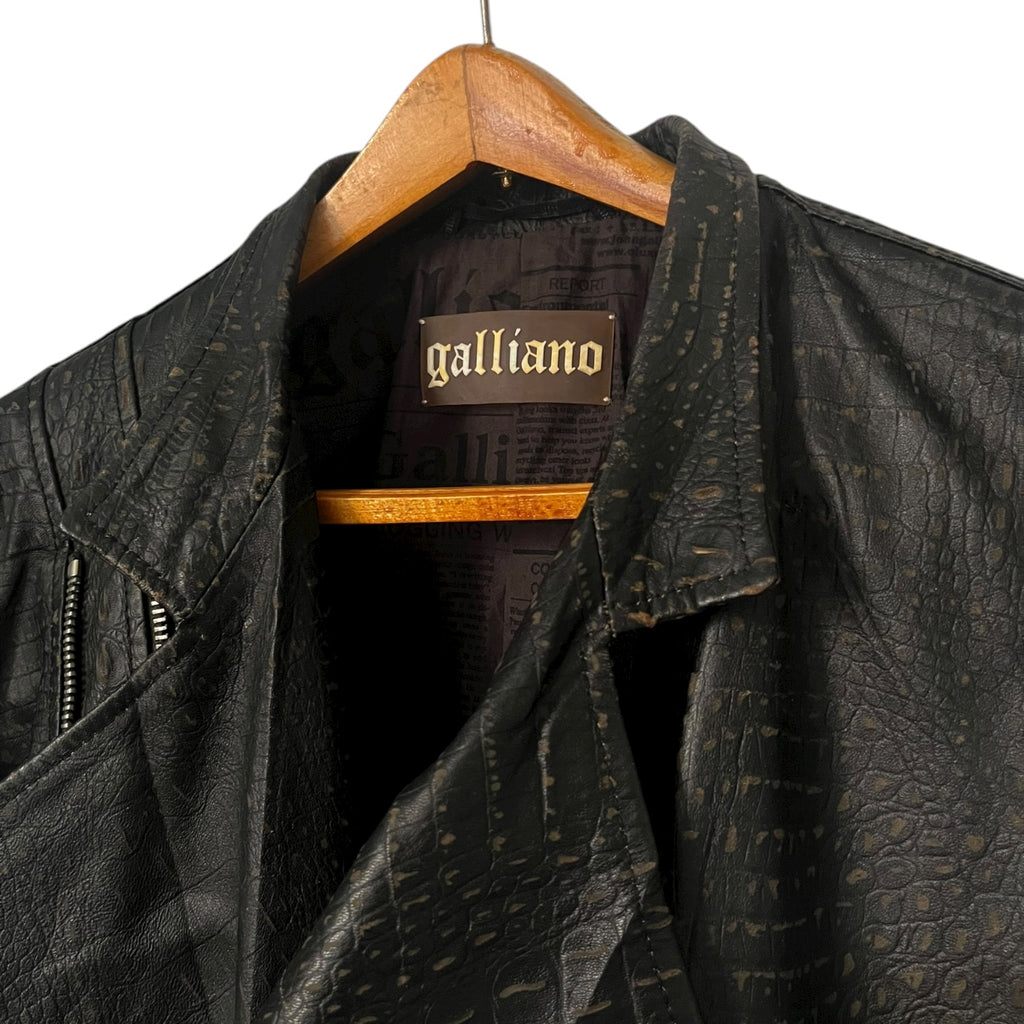 2010s Galliano Croc-Embossed Leather Biker Jacket