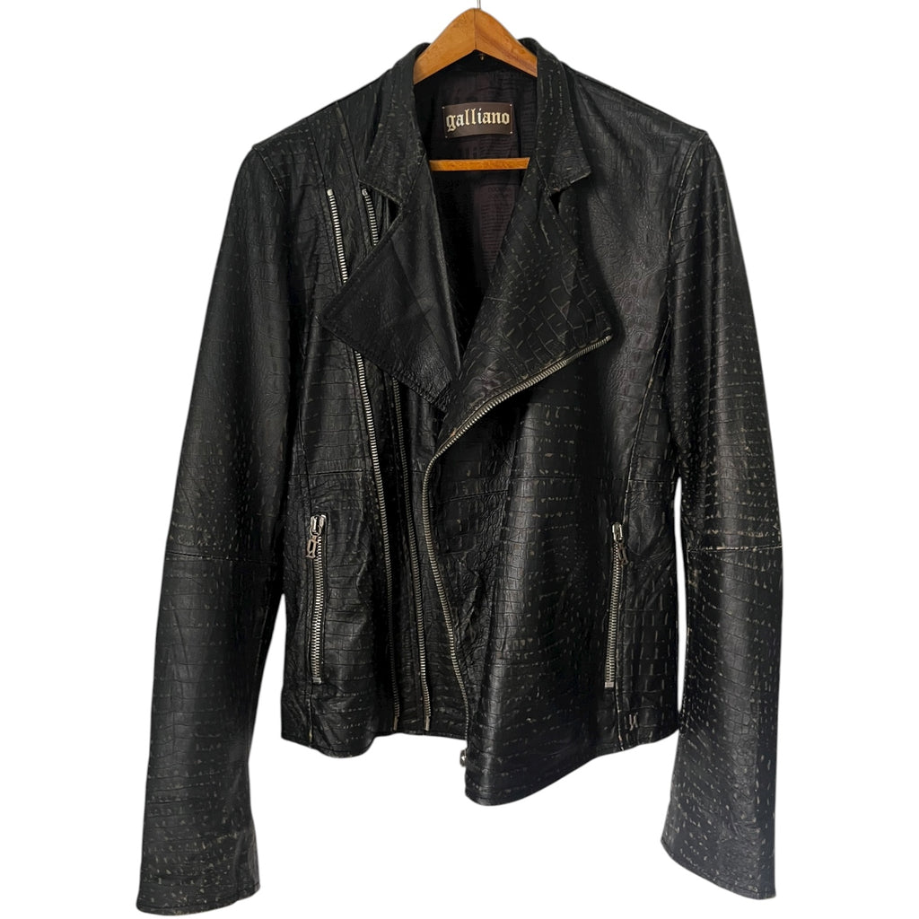 2010s Galliano Croc-Embossed Leather Biker Jacket