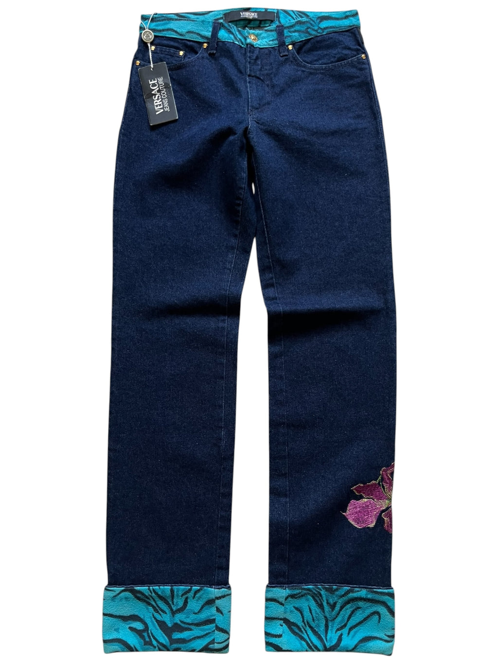 2000s Versace Flower Embroidery Jeans (30x32)