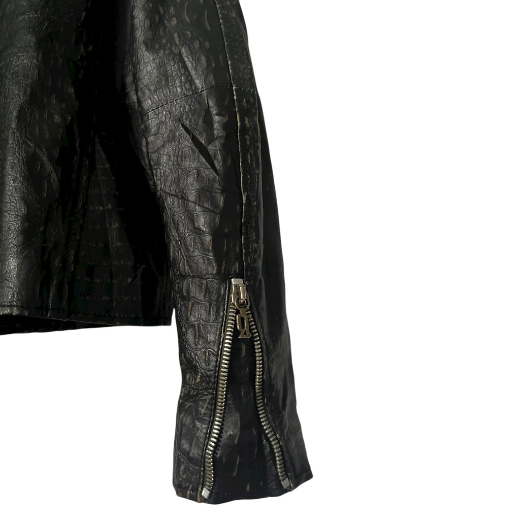 2010s Galliano Croc-Embossed Leather Biker Jacket