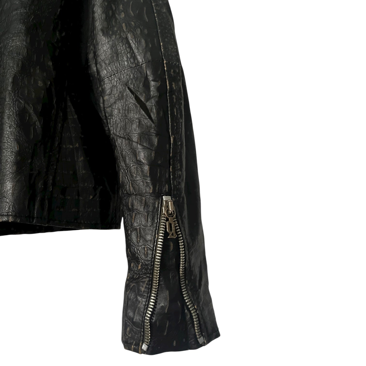 2010s Galliano Croc-Embossed Leather Biker Jacket
