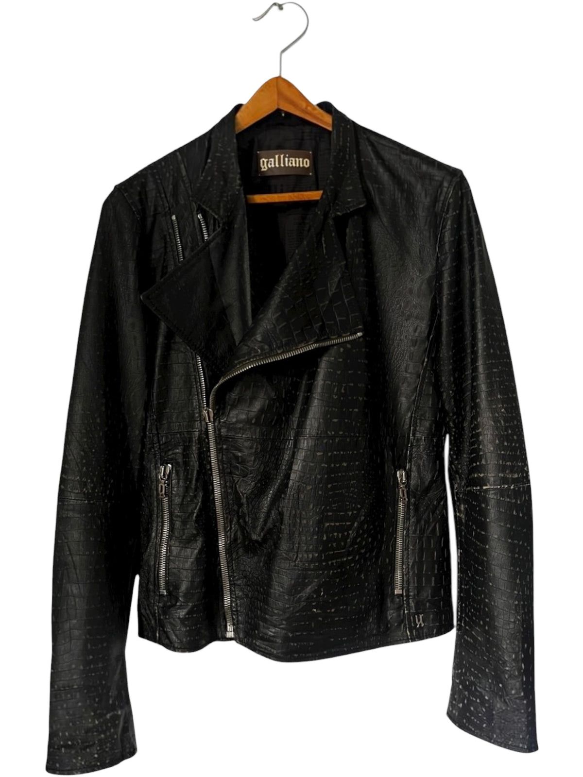 2010s Galliano Croc-Embossed Leather Biker Jacket