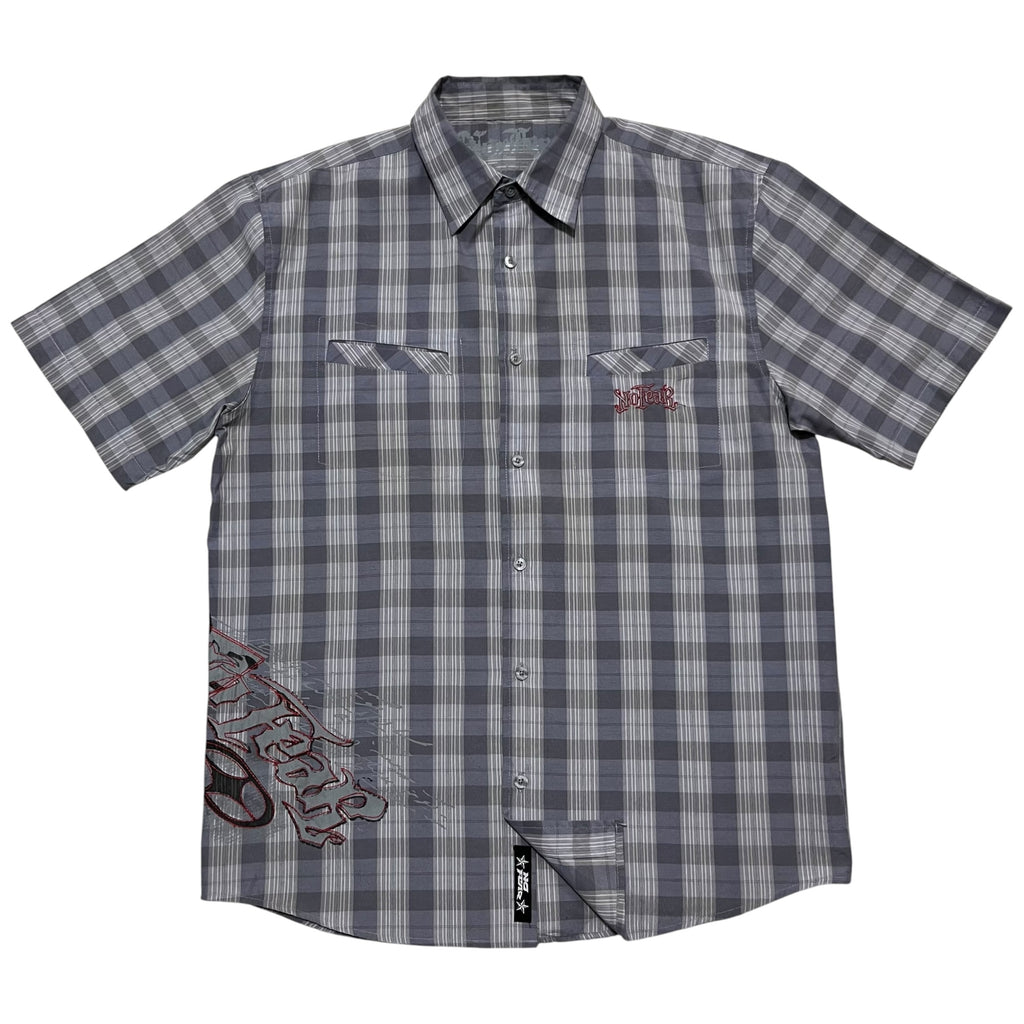 2000s No Fear Plaid Boxy Button Up Shirt