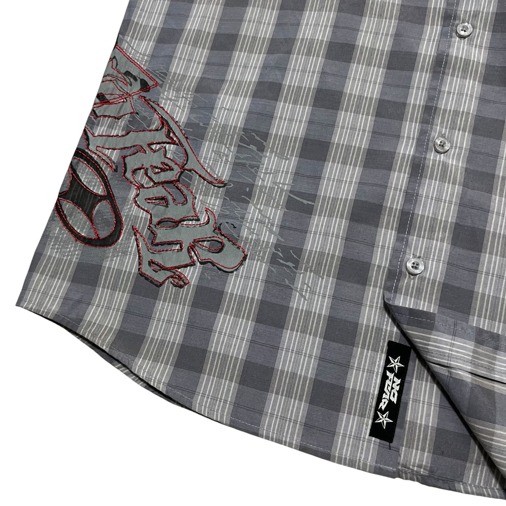 2000s No Fear Plaid Boxy Button Up Shirt