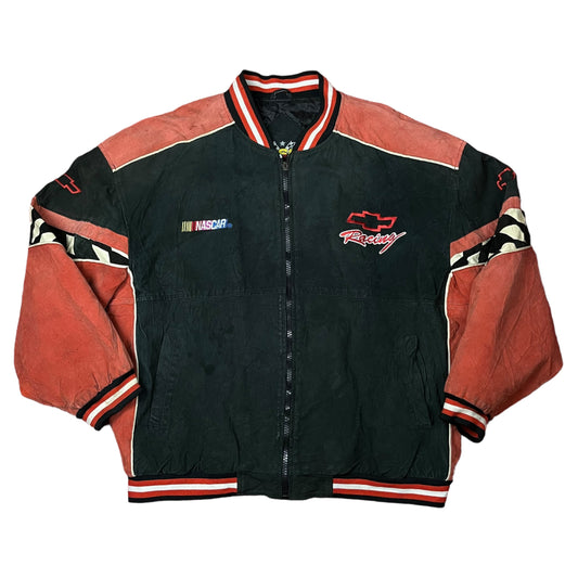 90s Distressed Nascar Chevrolet Suede Bomber Jacket