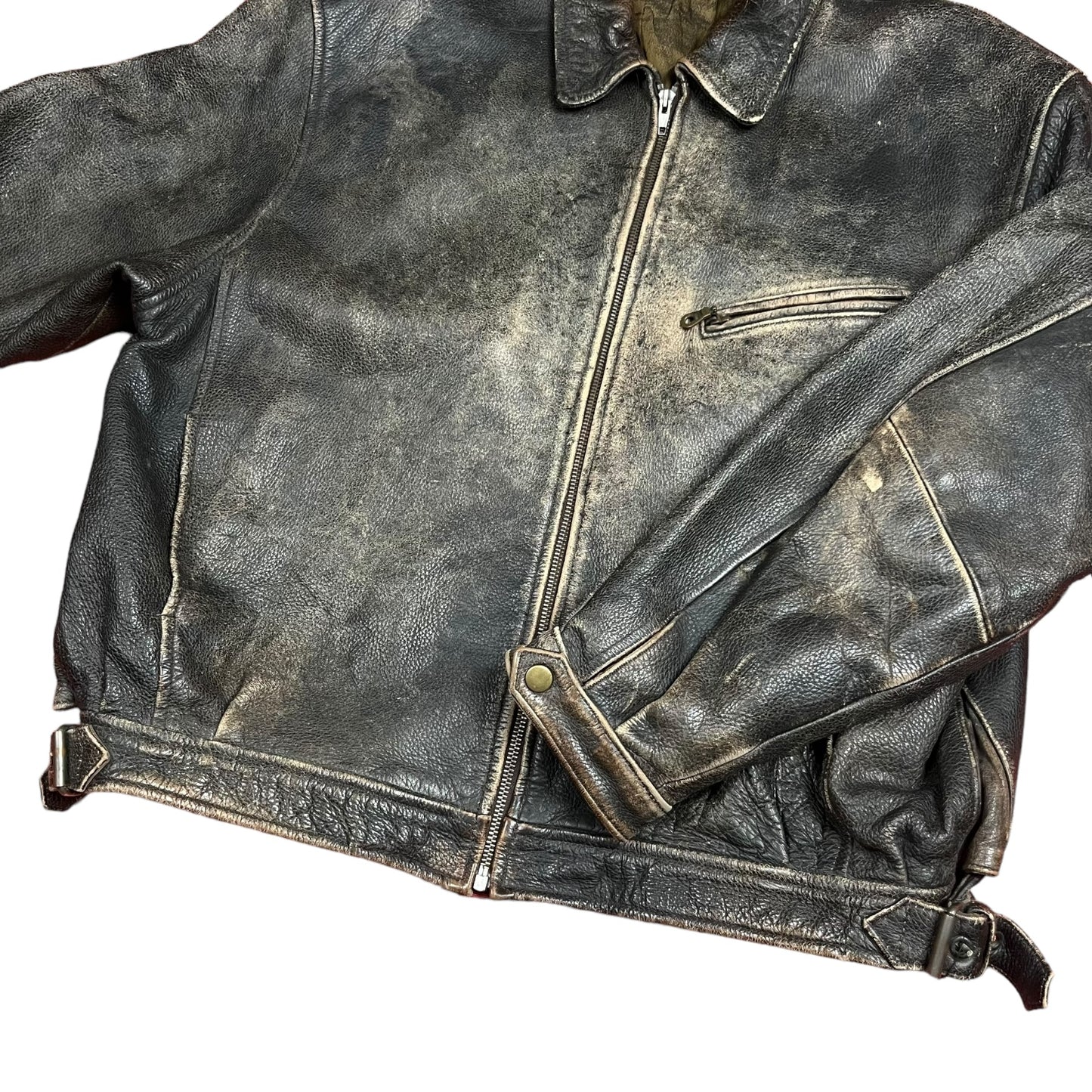 80s Buffalo Skin Leather Motorcycle Jacket