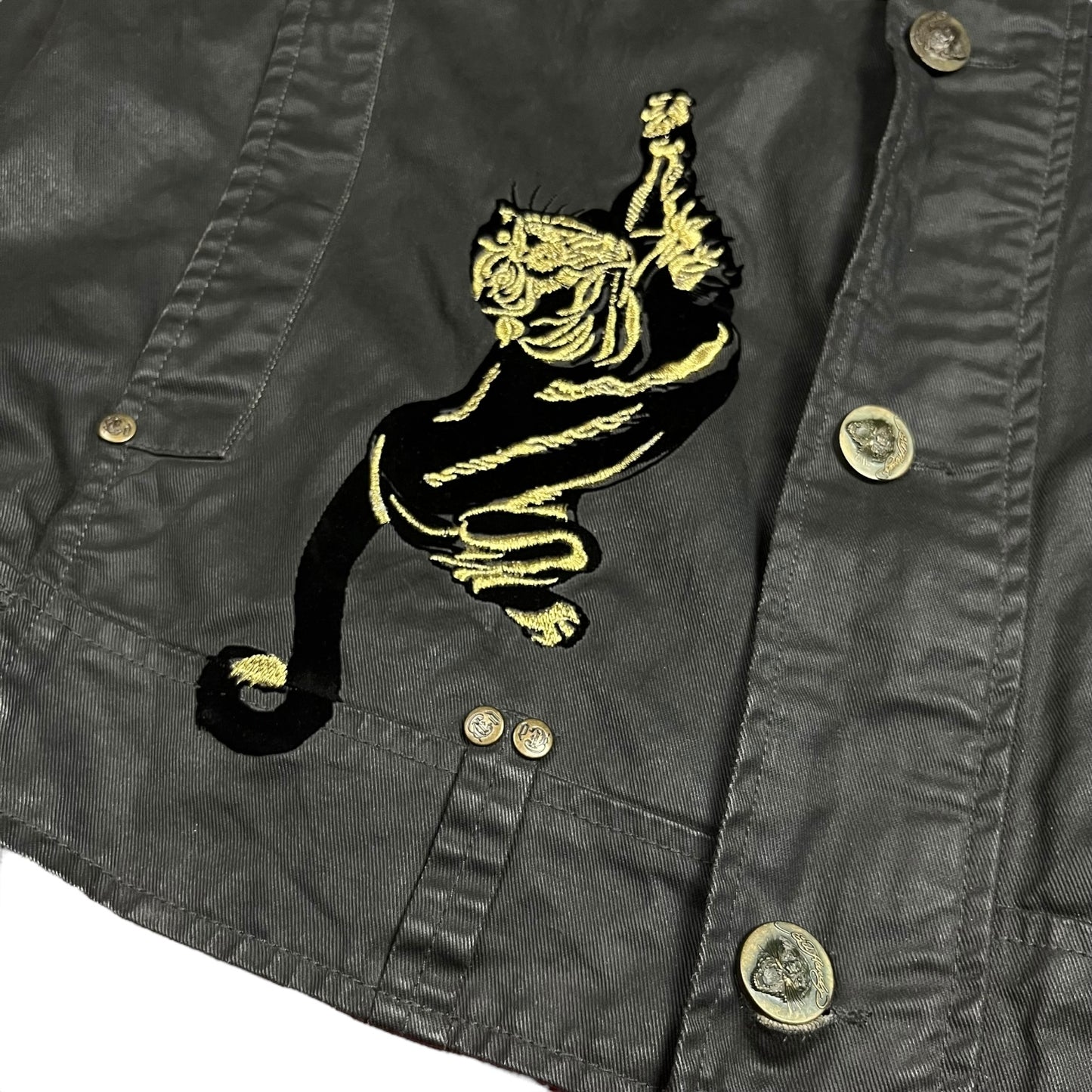 Y2k Ed Hardy Waxed Denim Motorcycle Jacket