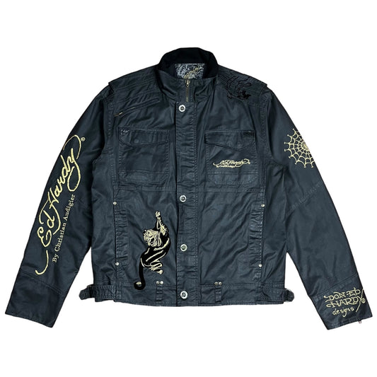 Y2k Ed Hardy Waxed Denim Motorcycle Jacket