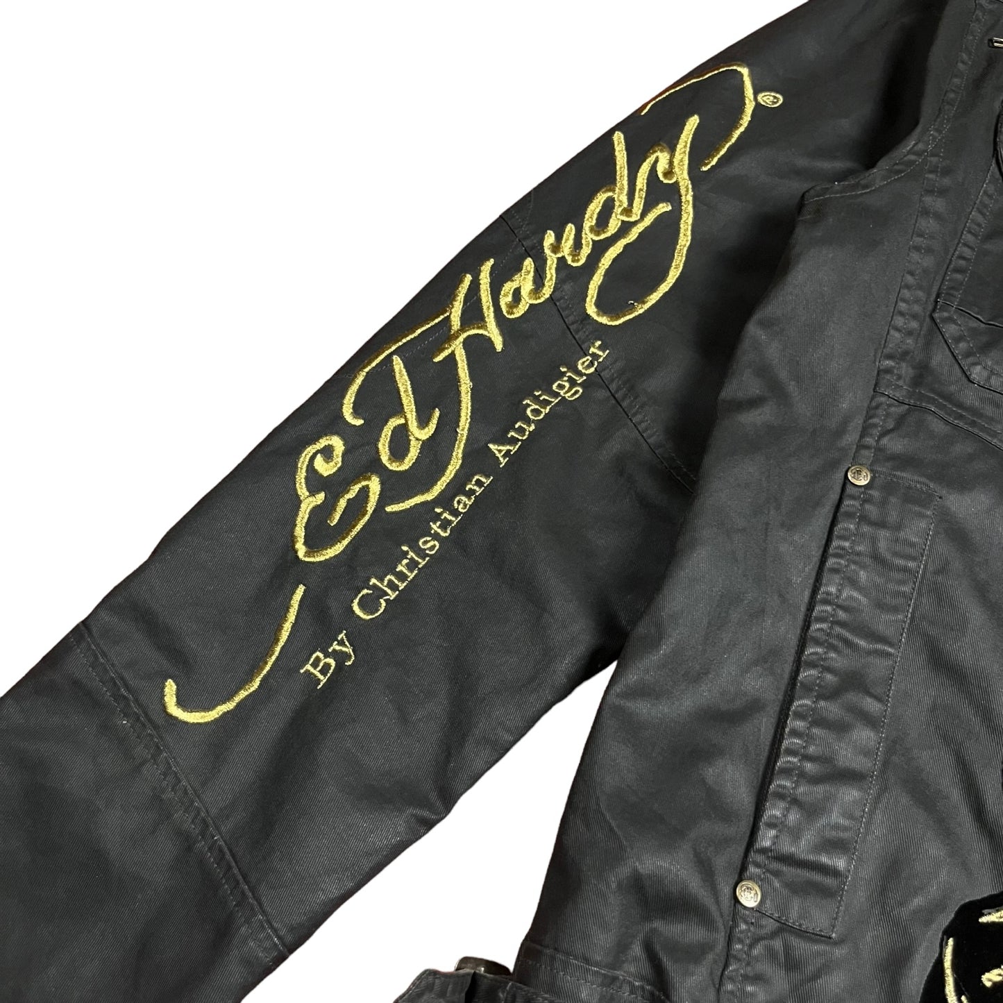 Y2k Ed Hardy Waxed Denim Motorcycle Jacket