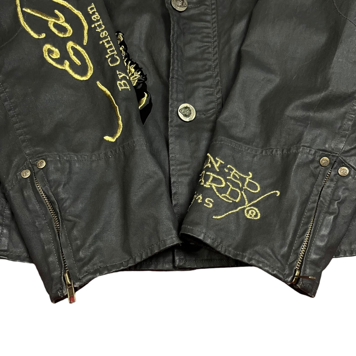 Y2k Ed Hardy Waxed Denim Motorcycle Jacket