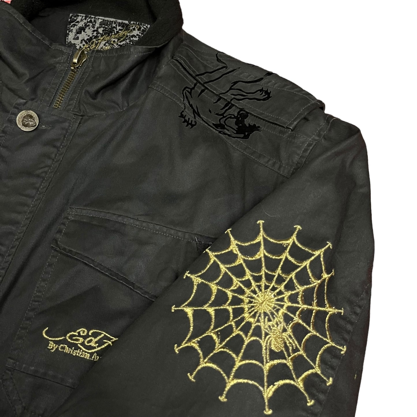 Y2k Ed Hardy Waxed Denim Motorcycle Jacket