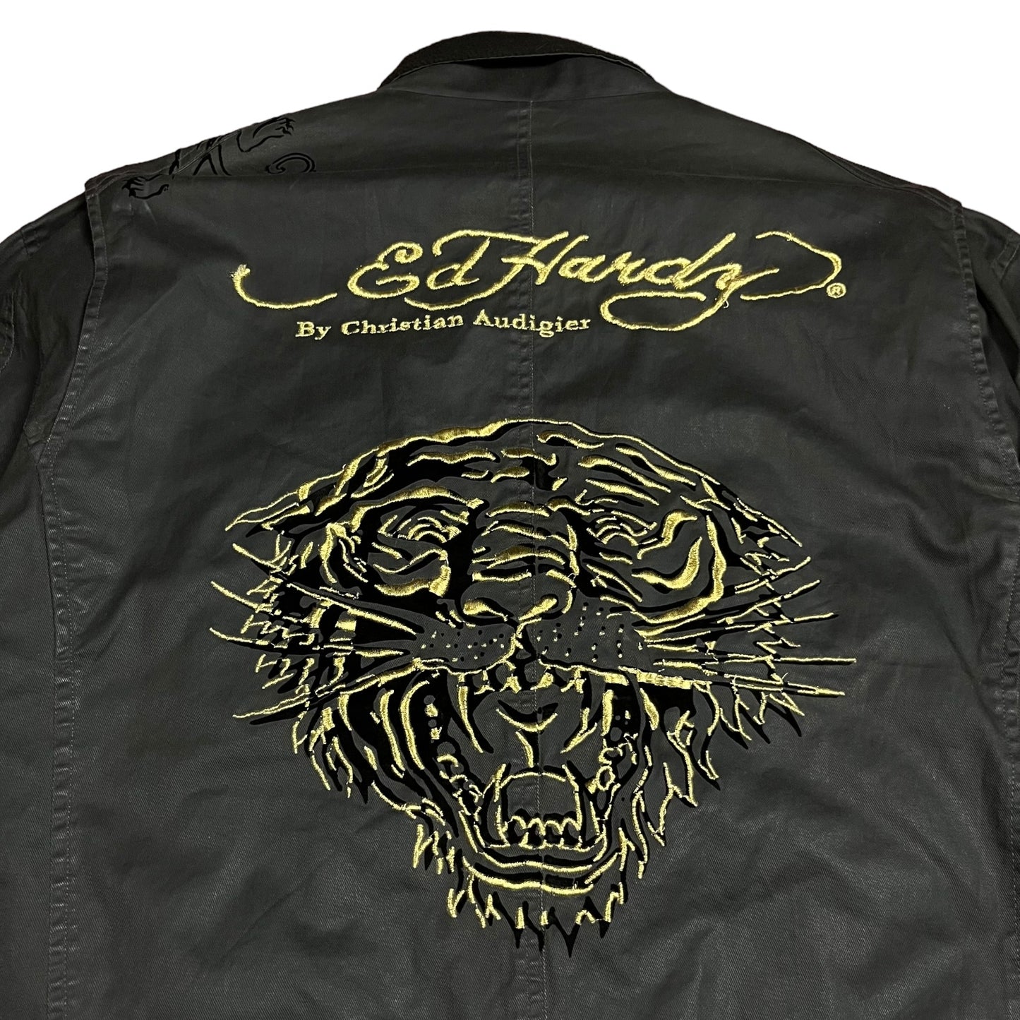 Y2k Ed Hardy Waxed Denim Motorcycle Jacket