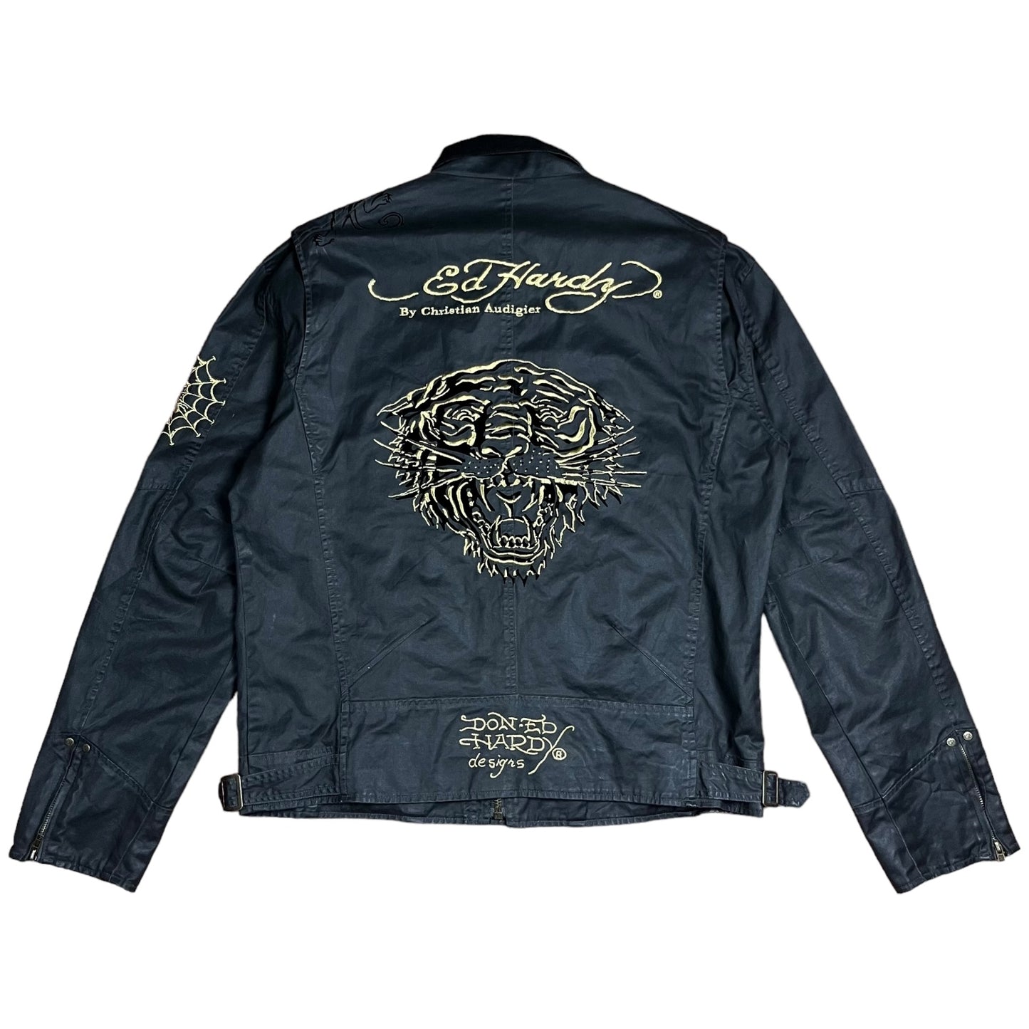 Y2k Ed Hardy Waxed Denim Motorcycle Jacket