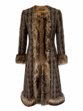 2000s Archival Dolce & Gabbana Tweed Wool Raccoon Fur Trim Maxi Coat